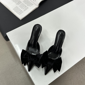 Hot Sale 2024 Spring New Pointed Bow Thin <b>Heel</b> slippers Ready Stock - Product Image 5