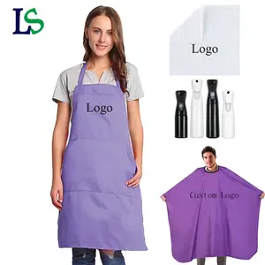 좋은 가격 인쇄 보라색 프로모션 방수 편안한 주방 요리 요리사 앞치마 개인 로고와 두 포켓