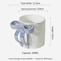Tasse à café en céramique nordique 350 ml, glaçure nacrée, poignée nœud 3D, tasse décorative en céramique pour la maison, mariage, cadeau de vacances, vente en gros