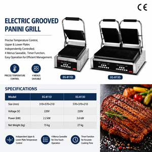 Presse à <span class=keywords><strong>panini</strong></span> électrique professionnelle à plaque simple ou double, contrôle indépendant de la température supérieure et inférieure, <span class=keywords><strong>grill</strong></span> de contact rainuré - Product Image 2