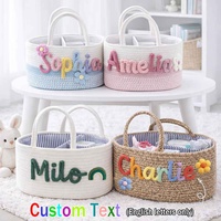 Panier de rangement tissé personnalisé avec poignées pour jouets, idéal pour le salon, la table à collation ou le rangement domestique, broderie de nom personnalisée disponible