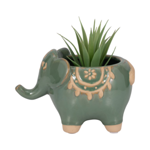 Vaso per Fiori a Forma di Elefante, Decorativo in Ceramica Stoneware per Piante Succulente da Interno ed Esterno - Product Image 2
