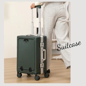 Storage Trolley Front Opening Luggage USB Cup Holder Aluminum Frame <b>Suitcase</b> Laptop Cabin Password Trolley Case Travel - Product Image 3