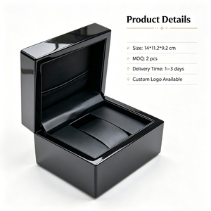 Caja de Presentación de Relojes de Madera Negra de Lujo con Acabado Brillante y Forro Suave para Empaque de Relojes de Pulsera - Product Image 2