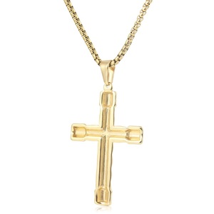 yunnique Stainless Steel <b>Cross</b> Pendant Necklace Gold Color Geometric Design 60cm <b>Chain</b> Gift Jewelry - Product Image 3