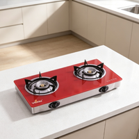 Kompor Gas Portabel 2 Tungku dengan Top Table Kaca Temper, Peralatan Dapur Rumah, Kompor Gas untuk Memasak di Luar Ruangan