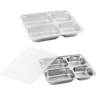 Plateau alimentaire divisé en acier inoxydable avec couvercle, assiette à lunch multi-compartiments pour enfants, cantine scolaire et préparation des repas quotidiens