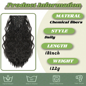 ต่อผมแบบคลิปหนีบ 7 ชิ้น ทรงผมลอนคลื่นแบบยุโรปอเมริกัน ทำจากเส้นใยทนความร้อนสูง สีดำ ผมยาวเป็นลอน สำหรับผู้หญิง - Product Image 3