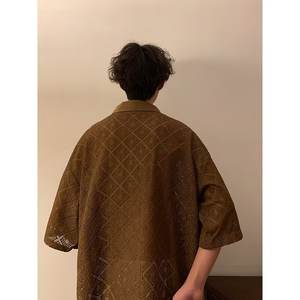 Chemise décontractée ample pour homme, style ethnique japonais rétro, en popeline, à manches courtes ajourées, tendance été - Product Image 5