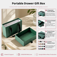 Grüne Schubladen-Geschenkbox mit Bandgriff, Karton-Schiebeverpackung, individuelles Logo für Einzelhandel und Großhandel