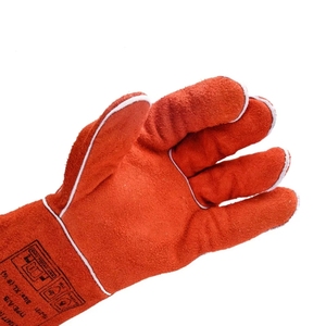 Certifié CE EN12477 Orange <span class=keywords><strong>Rouge</strong></span> Pouce Droit Vache Deuxième Couche Cou Gants de Sécurité en Cuir pour le Soudage Isolation Thermique Flamme - Product Image 1