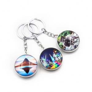 Porte-clés personnalisé avec logo imprimé en couleur, thème tourisme, animaux, ville, double face, en verre cabochon, rond, transparent - Product Image 1