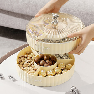 Sweet Home Round Divided Snack Box With Lid 1-3L PP Plastic For Nuts Candies Home Use - Product Image 1