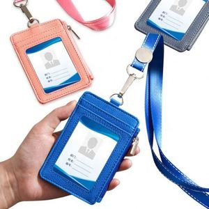 <b>Leather</b> Slim Minimalist Zipper RFID Wallet for Men&Women Pu Card Holder With Id <b>Lanyard</b> - Product Image 3