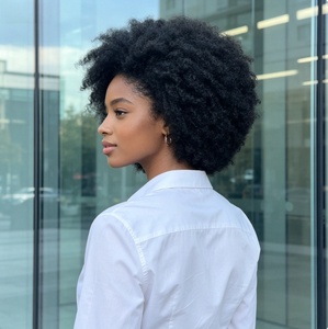 <span class=keywords><strong>Parrucca</strong></span> in Pizzo 13x4 con <span class=keywords><strong>Capelli</strong></span> <span class=keywords><strong>Veri</strong></span> Annodati a Mano, Stile <span class=keywords><strong>Afro</strong></span> con Ricci Piccoli, Taglio Corto Pixie - Product Image 3