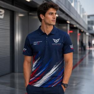 Polo de performance Pit Crew Racing en maille respirante avec bas en piqué, sublimation à effet brossé, logo OEM, tenue d'équipe pour événements motorisés - Product Image 1