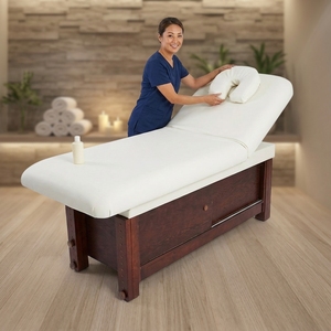 Cama facial de madera ajustable con armario de almacenamiento grande, mesa de <span class=keywords><strong>masaje</strong></span> con respaldo 102, muebles de cuero para uso en <span class=keywords><strong>Spa</strong></span> o clínica - Product Image 2