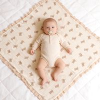 Couverture Bébé Bio à Volants Grande Taille Ours en Peluche, 100% Coton Mousseline Douce pour Berceau, Lit et Poussette