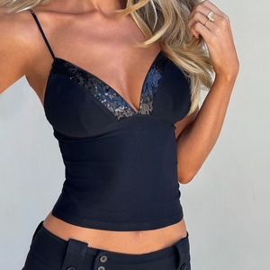Trending Products 2026 New Arrivals Sexy Spaghetti Strap Girl's Fashion <strong>Crop</strong> <strong>Tops</strong> Sexy <strong>Sequins</strong> Shiny Camisole <strong>Tops</strong> Wholesale - Product Image 1