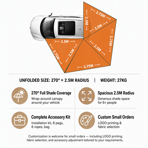 270 Degree Car <b>Side</b> <b>Awning</b> Waterproof, 2.5M Radius Free Standing SUV 4x4 Vehicle <b>Awning</b> for Camping Outdoor - Product Image 1