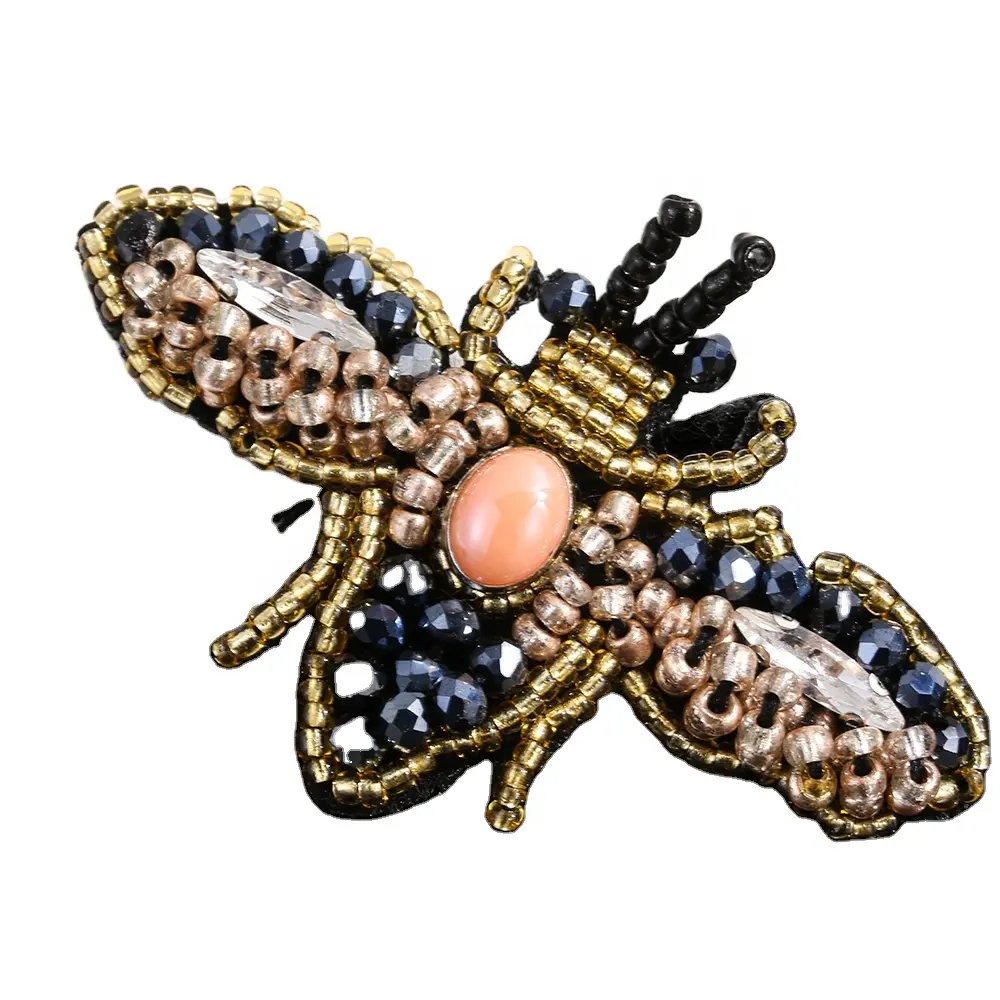 Fashion Bees Pattern Rhinestone Beaded Sequin Patches Handmade Clothes Embroidery Crystal Applique Sew on Patch Apparel
