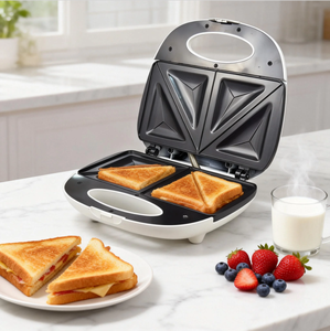 Plancha Eléctrica Portátil Mini de Acero Inoxidable de 750W con Superficie Antiadherente para Hacer Paninis, Parrilla Eléctrica de 2 Rebanadas, Sandwichera para Garaje - Product Image 2