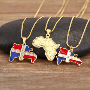 Collar con Colgante de Mapa del Continente Africano y Bandera Dominicana QIKU, en Oferta, para Hombre y Mujer, con Circonita y Cobre, Joyería de Moda, Regalos - Product Image 3