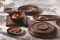 Service de table pour assiette à salade 8 ", assiettes en mélamine noir, Grain de bois gris