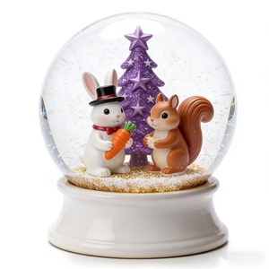Globo di Neve Personalizzato con Coniglietto e Scoiattolo in Resina, <span class=keywords><strong>Souvenir</strong></span> con Glitter Luccicante, Albero di Natale, Regalo e Ricordo - Product Image 1