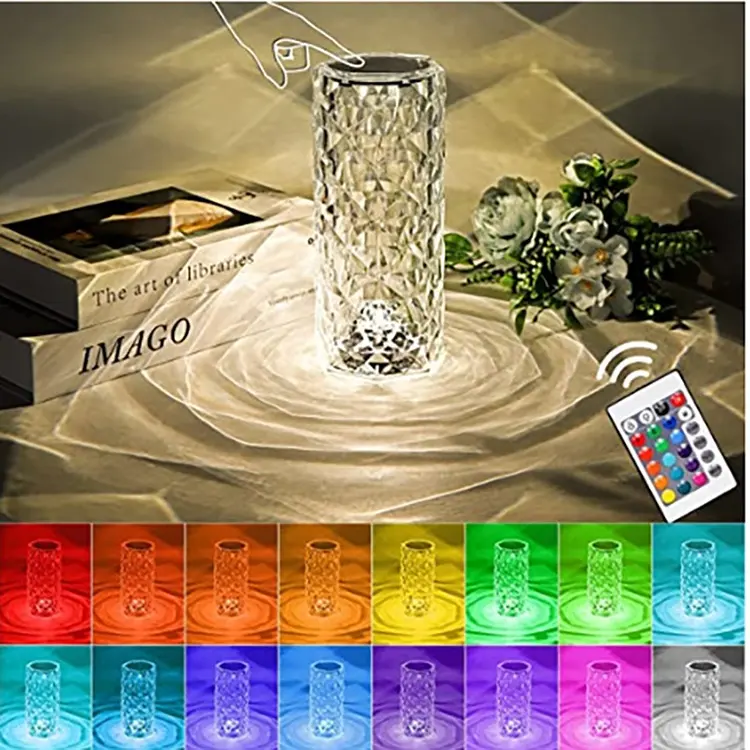 Rechargeable Usb Touch Crystal Acrylic Rose Decor Led Desk Light Home Bedroom Living Room Luxury Table Lamp for Table with Desk