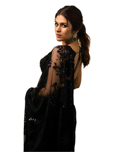 Traditional Indian Designer Black Net <b>Saree</b> <b>Blouse</b> Fancy Stylish Women's Party Wear Summer Quick Dry Fashion - Product Image 1