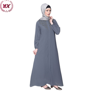 Mode moderne Robe musulmane femmes arabes <span class=keywords><strong>à</strong></span> manches longues Kaftan Flashy perles métalliques broderie gris Abaya - Product Image 5