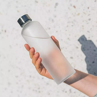 Bouteille d'eau en verre borosilicate écologique faite à la main avec marqueur de temps 500ml 1000ml, couvercle sport givré anti-fuite, compatible lave-vaisselle