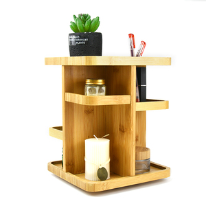 Multi-Function 360 Rotating Makeup Brush Holder Bamboo Display Cosmetic Storage RackWooden Makeup Organizer