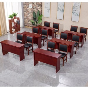 Middle Table Conference Table Solid Wood Veneer Long Table Meeting Room Office Training Desk Chair <b>Set</b> - Product Image 1