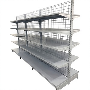 Estante de supermercado de góndola de panel trasero de malla de alambre de doble cara de alta resistencia en acero de madera de metal-Estante de supermercado de un solo lado - Product Image 1