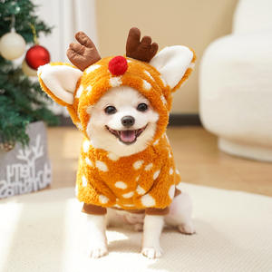 Costume de Noël pour animaux de compagnie, sweat à capuche en forme d'élisar ou de cerf, manteau chaud doublé de polaire pour petits chiens, chats, malinois, teddy, hiver - Product Image 3