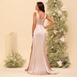 שמלת ערב צווארון סקסי ללא שרוולים אלגנטי רזה מתאים שושבינה שמלה - Product Image 3