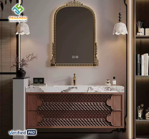 Mobile bagno moderno a parete 2025 OEM con doppio lavabo, <span class=keywords><strong>in</strong></span> <span class=keywords><strong>legno</strong></span> massello, stile rustico, con specchio e scarico <span class=keywords><strong>in</strong></span> rame, per sala da pranzo, scuola, bagno - Product Image 2
