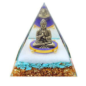 Crystal Chip Pyramid Resin Epoxy Buddha <b>Statue</b> Desktop Ornament Handmade Home Decoration Turquoise Gold Inlay - Product Image 4