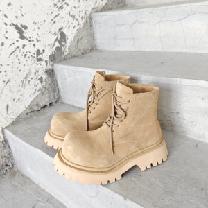Nuovi <span class=keywords><strong>Stivaletti</strong></span> da Donna con Suola Spessa in Vera Pelle di Vacchetta, <span class=keywords><strong>Tacco</strong></span> <span class=keywords><strong>Medio</strong></span> e Plateau, Stile Britannico per Tutte le Stagioni - Product Image 1
