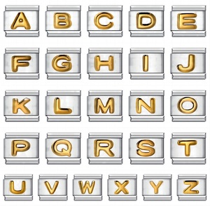 กำไลข้อมือสเตนเลสสตีลอิตาลีสำหรับผู้หญิงผู้ชาย, สร้อยข้อมือตัวอักษรตัวอักษรนูนสีเงิน - Product Image 1