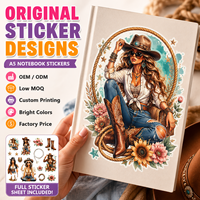 Autocollants décoratifs pour carnet A5, style western cowgirl, en vinyle coloré imperméable, imprimés sur mesure, faible MOQ