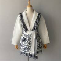 Jxwatcher Cardigan long jacquard à pompons, mode printemps, manches longues, doux et chaud, vêtement d'extérieur personnalisé pour femme, pull en cachemire tricoté