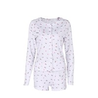 Nouvelle collection Printemps-Été : Pyjama floral européen et américain en polyester tricoté, doux pour la peau, confortable, col en V, manches longues et short.