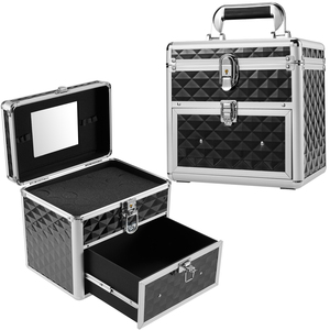 Professional Nail Polish Organizer <b>Case</b> with Mirror and Drawer Beauty Artist <b>Makeup</b> Train <b>Case</b> Large Cosmetic Storage Box - Product Image 1