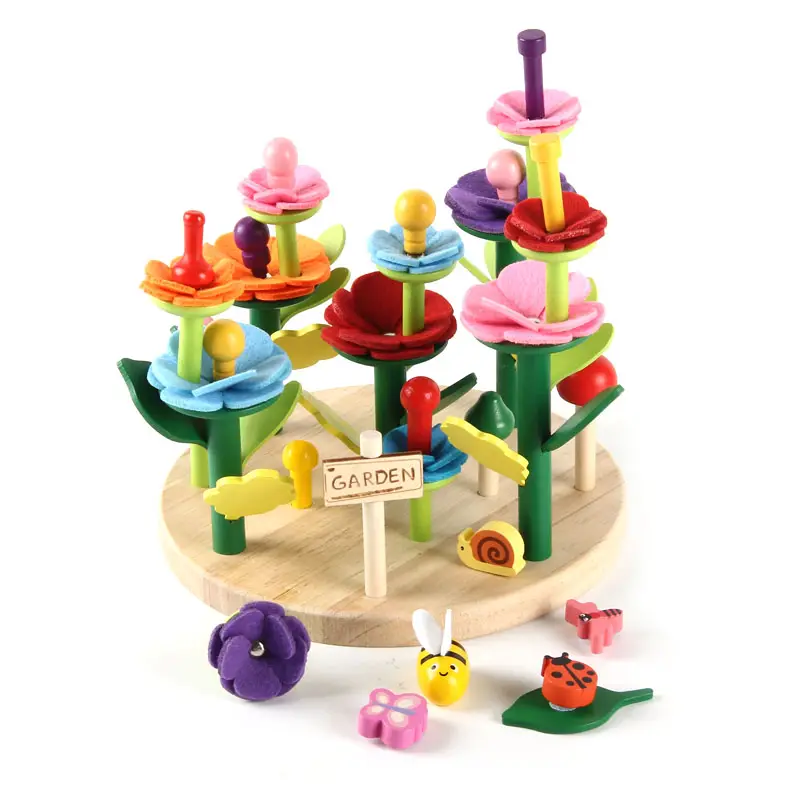 Venta caliente bloques de construcción de jardín colorido Montessori manualidades kit niños flor creativa DIY juguetes de madera para niños y niñas