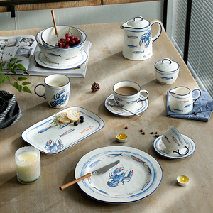 LovingHome Nuovi Piatti in Porcellana Oceanic Grace - Incantevoli Motivi Marini in Blu, Stoviglie Colorate Lavabili in Lavastoviglie - Product Image 4
