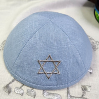 Kipá de Lino de Primera Calidad con Bordado de Logotipo de Llama, Personalizable, Gorro Judío para Bodas y Bar Mitzvah