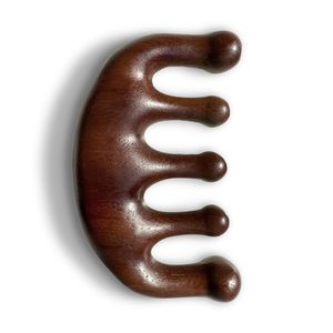 Peine de masaje de madera pura natural hecho a mano con cinco dientes, peine de sándalo hecho a mano para el cuidado de la cabeza, relajación y masaje de puntos de acupuntura - Product Image 1